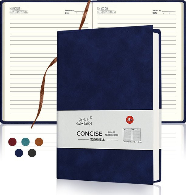 DOT DING Retro Notebook A5 mit weicher Kunstleder-Abdeckung, liniertes Notizbuch in Grau oder Blau - Bild 1