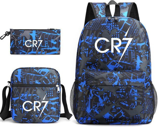 C Ronaldo Schultaschen-Set aus Canvas in Blau bestehend aus Rucksack, Umhängetasche und Federmäppchen - Bild 1
