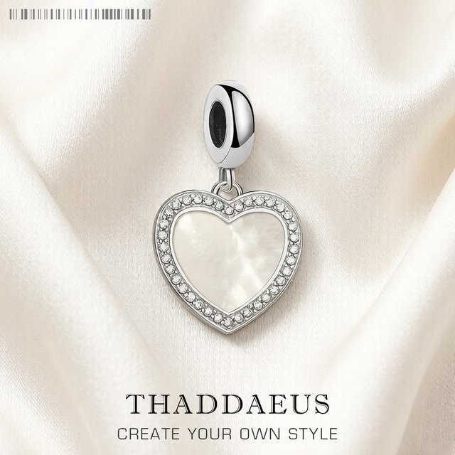 Thaddaeus Charm-Anhänger, 925 Silber, Herz und Muschel, Zirkonia, Damen - Bild 1