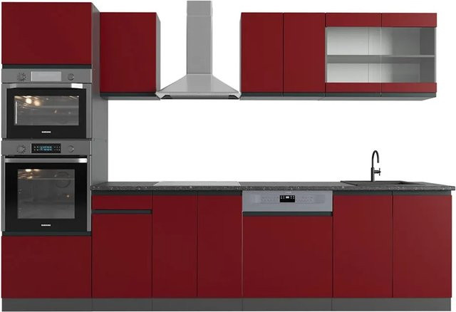 Vicco R-Line Küchenzeile in Rot und Anthrazit mit Hochschrank, Breite: 300 cm - Bild 1