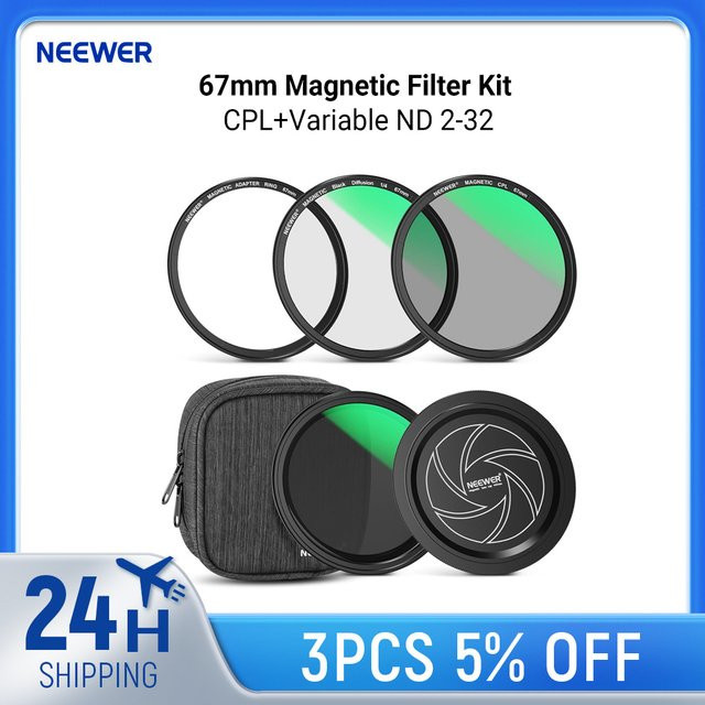 NEEWER 5-in-1 Magnetfilter-Set für Kameraobjektive in Schwarz, 67mm mit CPL und Variable ND 2-32, stapelbare mehrfach beschichtete Filter für Dichte- und Zirkularpolarisation - Bild 1