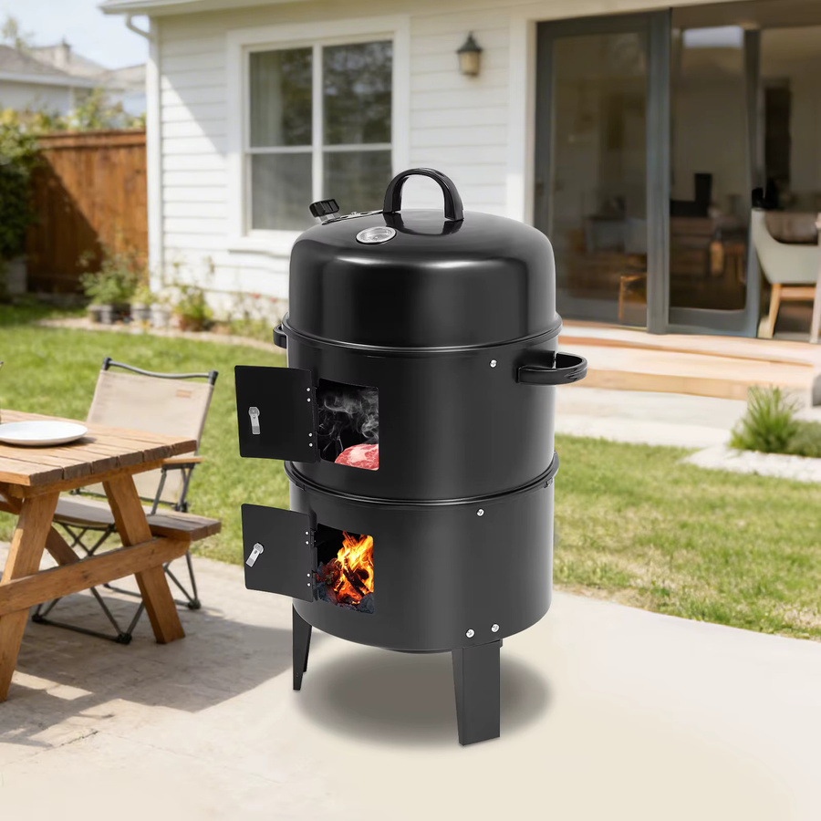 Bymaocar 3-in-1 Multifunktionaler BBQ Grill Smoker Holzkohlegrill in Schwarz für Outdoor-Kochen, Räuchern und Camping - Bild 3
