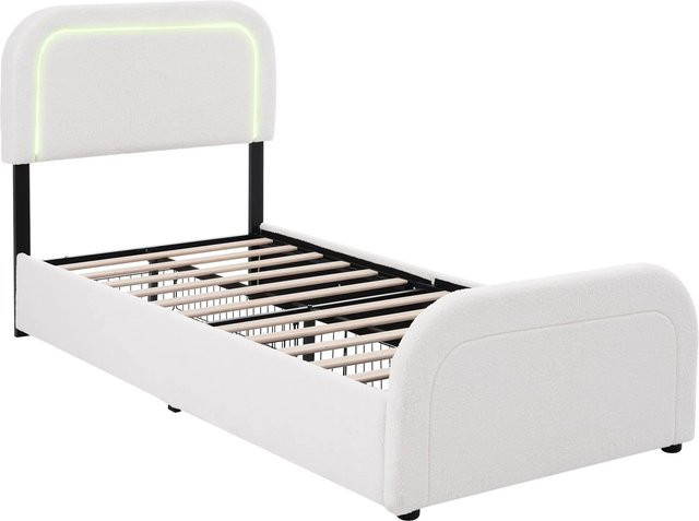 Merax Polsterbett mit Schubladen und LED-Beleuchtung in Weiß, B/T/H: 90 x 200 x 100 cm (Breite: 90 cm, Höhe: 100 cm, Länge: 200 cm) mit USB-C Ladefunktion - Bild 1