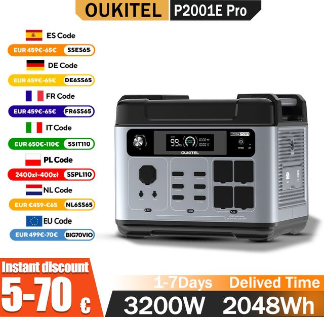 OUKITEL P2001E Pro Tragbare Powerstation mit 2048Wh Kapazität und 3200W Ausgangsleistung aus LiFePO4 für Outdoor, Camping und Notstromversorgung - Bild 1