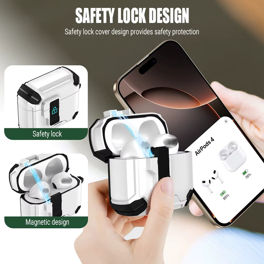 Stoßfeste Magsafe Schutzhülle mit automatischem Sperr-Clip für Apple AirPods Pro 2. Generation und AirPods 4 in Gelb - Bild 2
