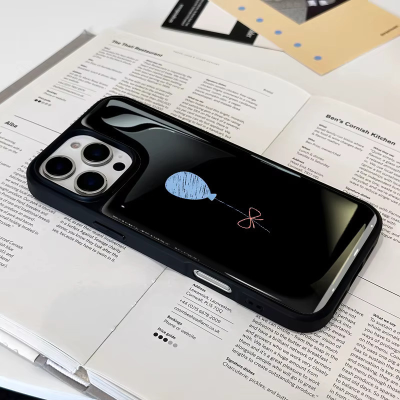 AIR PLUS Handyhülle im koreanischen Stil mit blauem Ballon-Design für iPhone 11 bis iPhone 17 Pro Max, stoßfest aus Epoxidharz, Farbe: Blau/Schwarz - Bild 6
