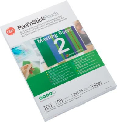 GBC Laminierfolien Peel n Stick Pouch selbstklebend transparent DIN A3 für Professionals 100 Stück - Bild 1