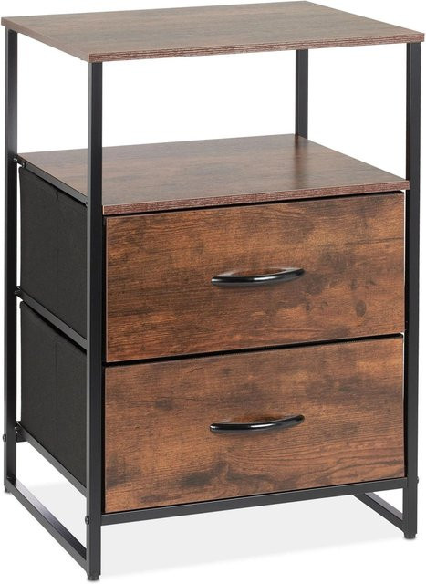 Relaxdays Nachttisch im Industrial Stil aus Metall und MDF in Schwarz und Braun mit 2 Schubladen, B/T/H: 70 x 45 x 40 cm - Bild 1