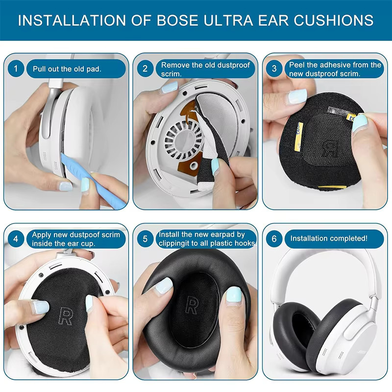 KUTOU Ersatz-Ohrpolster aus Leder und Soft Foam für Bose QuietComfort Ultra QC Ultra Kopfhörer in Schwarz oder Grau - Bild 5