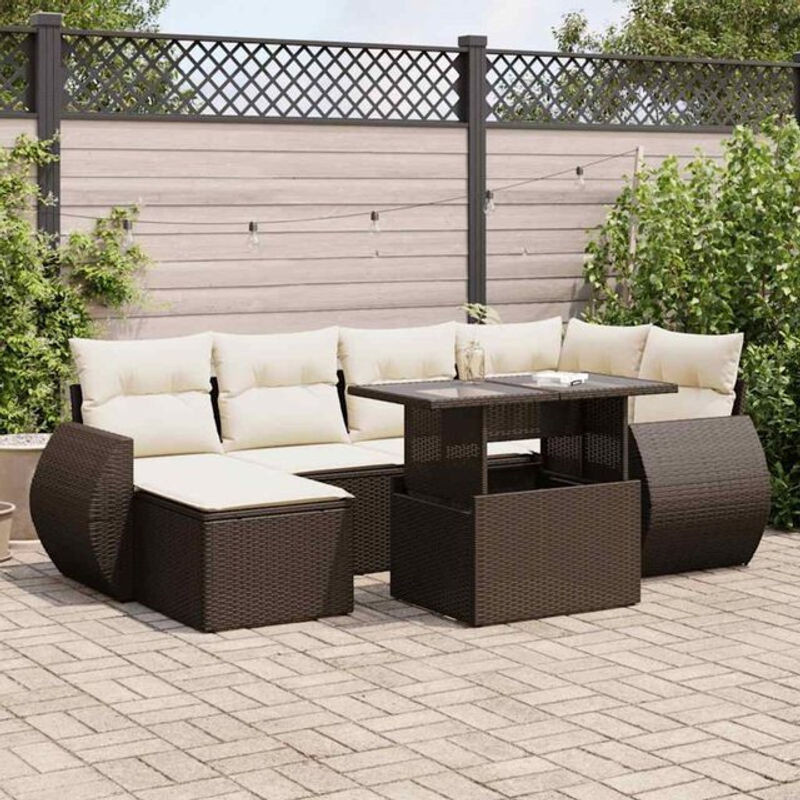 7-teilige Garten-Sofagarnitur mit Kissen aus Polyrattan in Braun von vidaxl - Bild 1