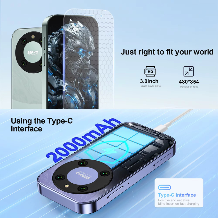 SERVO KING9000 Mini-Smartphone in Purple mit Android-System, 2 GB RAM, 16 GB ROM, 4G LTE und Dual-SIM - Bild 6