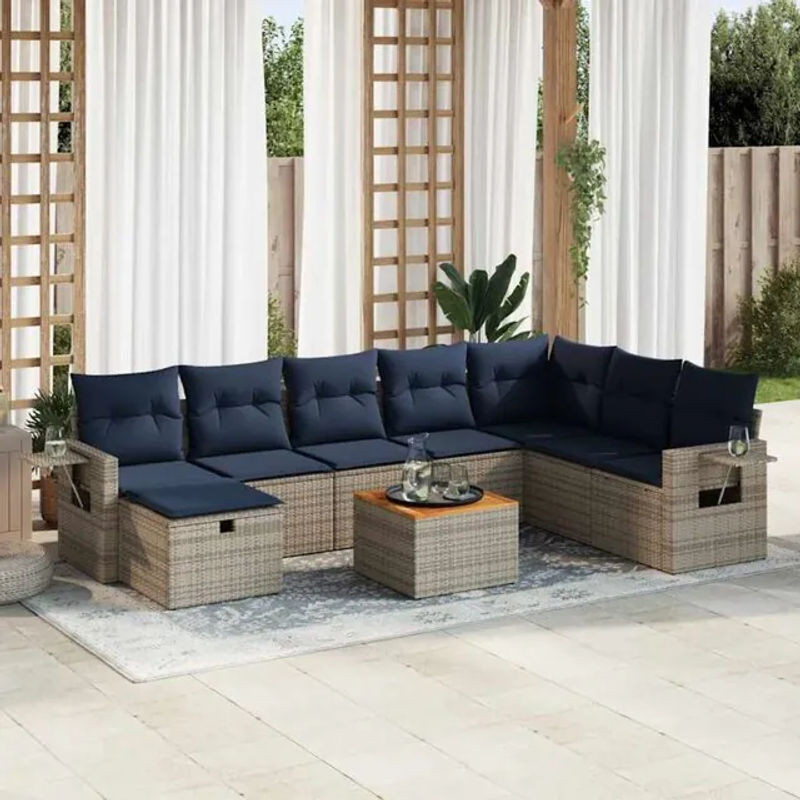 9-teilige moderne Garten-Sofagarnitur aus Poly-Rattan mit Kissen in Grau von vidaxl - Bild 1