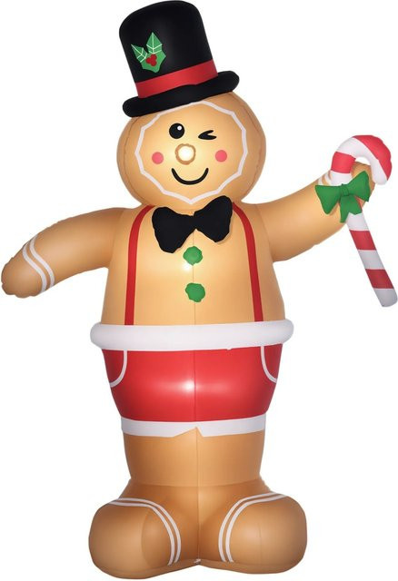 Outsunny Aufblasbarer Weihnachts-Lebkuchenmann mit LED-Lichtern, braun/multicolour, Höhe: 2,38 m - Bild 1