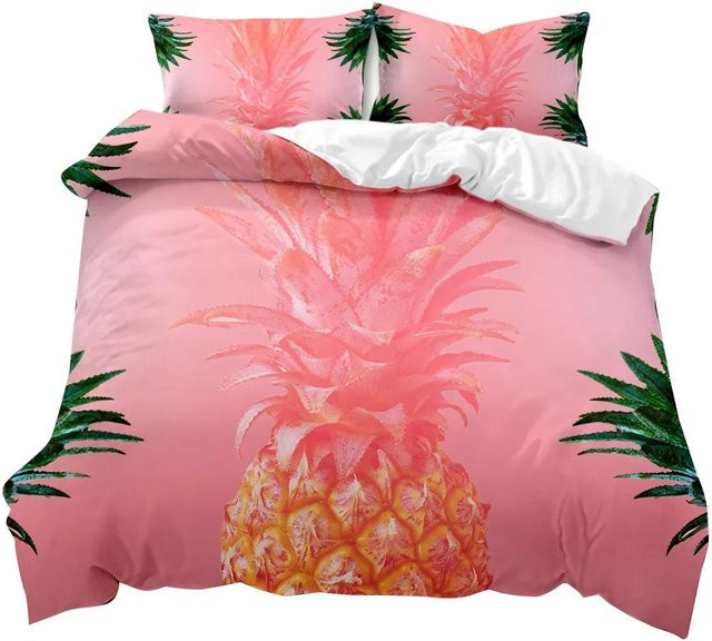 Jinmeige Ananas Bettwäsche-Set aus Mikrofaser, Weiß und Gelb, B/H: 135 x 200 cm - Bild 1