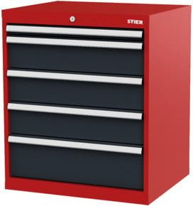 STIER Schubladenschrank mit 5 Schubladen aus Stahl, Farbe rot/anthrazitgrau, B/T/H: 70,0 x 57,5 x 82,0 cm - Bild 1