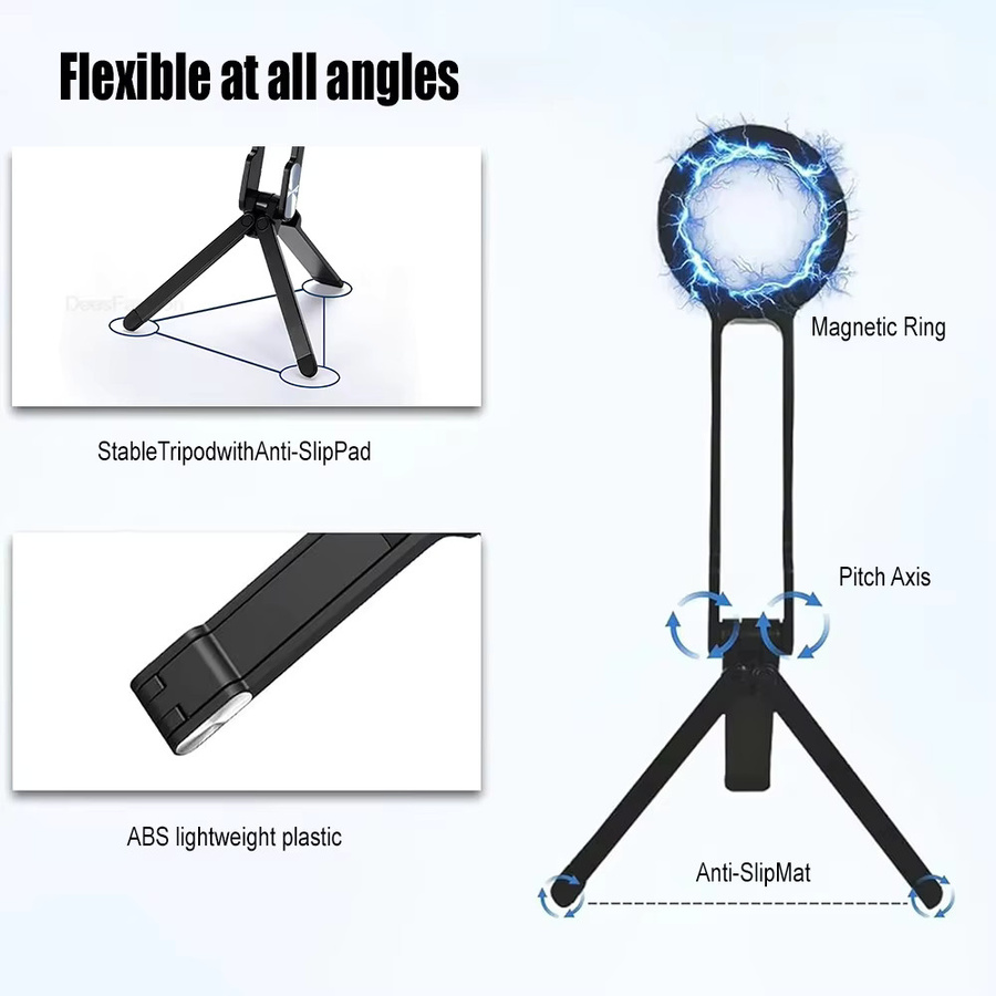 AKABEILA Faltbarer magnetischer Handyhalter für den Schreibtisch, Lazy Tripod Smartphone-Ständer für MagSafe iPhone, Schwarz - Bild 2