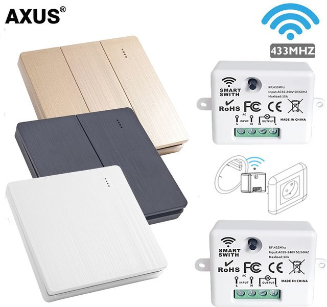 Szaoju Smart RF 433 MHz Wandpanel mit Fernbedienung und Mini Relais Empfänger für LED Licht Schalter, Weiß - Bild 1