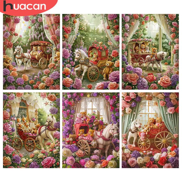 HUACAN Diamant-Malerei-Set mit floralem Motiv in Multicolour, Diamant-Mosaik mit runden Strasssteinen, Breite: 30,0 cm, Tiefe: 30,0 cm, Höhe: 20,0 cm - Bild 1