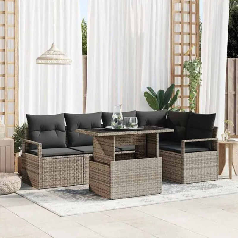 6-teiliges Garten-Sofa-Set mit Speicherfunktion aus grauem Polyrattan von vidaxl - Bild 1