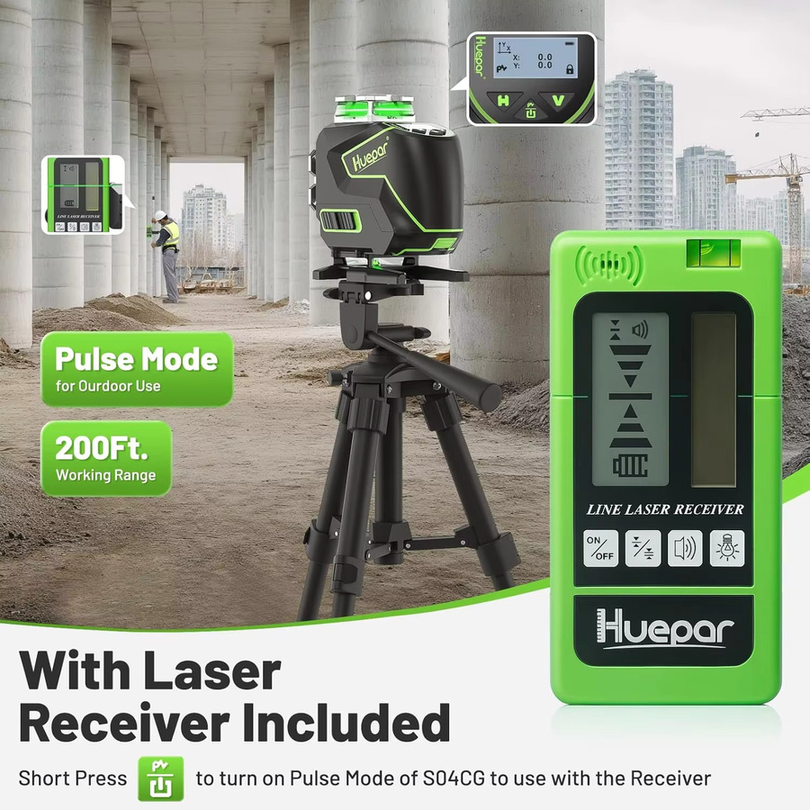Huepar 4D Selbstnivellierender Laser Level mit 16 Linien, 4x360 Grad Kreuzlinien, LCD-Bildschirm, Bluetooth-Fernbedienung und Detektor für Fliesenböden - Bild 2