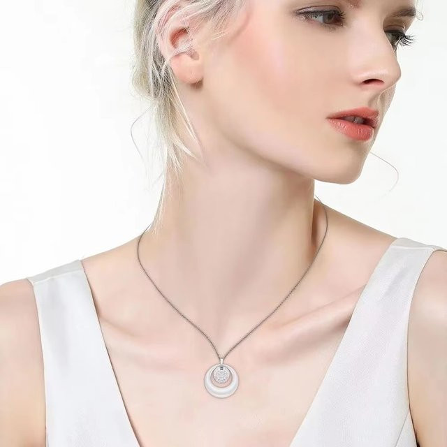 VQYSKO Schlüsselbeinkette, Keramik, Diamant, Zirkonia, Silber, Damen - Bild 1