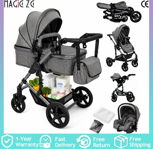 Magic ZC 3-in-1 Baby-Kombikinderwagen mit Aluminiumrahmen und Federung in Schwarz - Bild 1