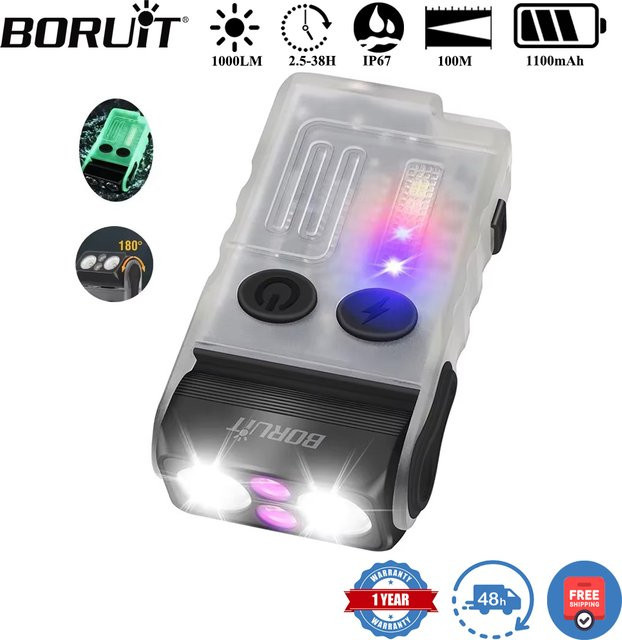 BORUiT V20-1 UV EDC LED Schlüsselanhänger Taschenlampe mit Typ-C Akku, Magnet und Arbeitslicht für Camping und Outdoor - Bild 1