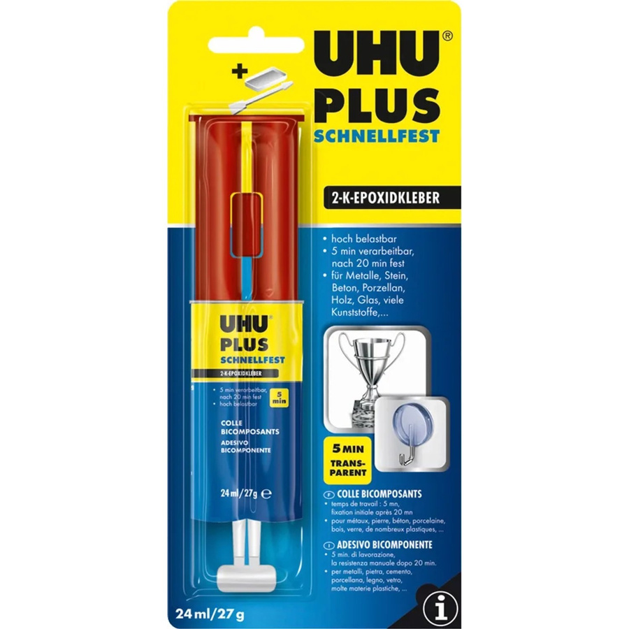 UHU Plus Schnellfest 2K-Epoxidharz-Kleber in der Doppelkammer-Spritze, Transparent, 27 g - Bild 2