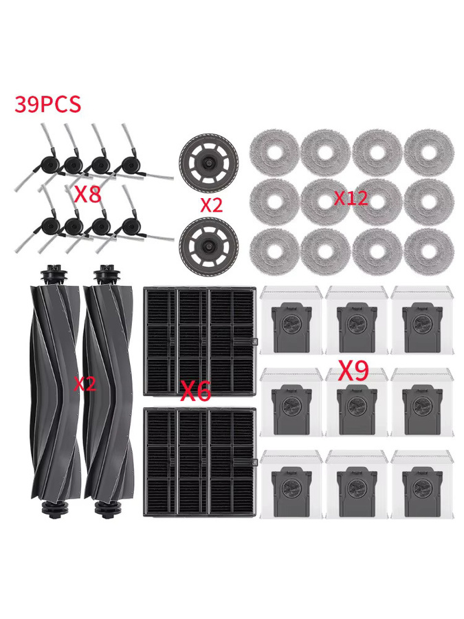 Dreame Ersatzteil-Set für L40 Ultra L10s Ultra Gen 3 X40 Ultra L30s Pro Ultra Heat in Schwarz aus Kunststoff mit Staubbeuteln Hauptbürsten Seitenbürsten Wischtüchern und Filtern - Bild 2