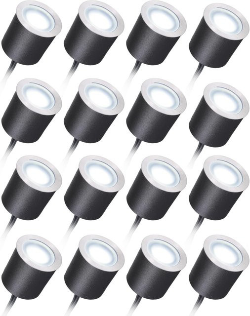 TOMTOP JMS 16er Set LED Einbauleuchten für den Außenbereich in Weiß, IP67 wasserdichte Bodeneinbauleuchten für Garten und Terrasse, DC12V Niederspannung - Bild 1