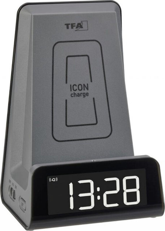 TFA Dostmann Icon Charge Digitalwecker mit Ladestation in Schwarz und Grau aus Kunststoff - Bild 1