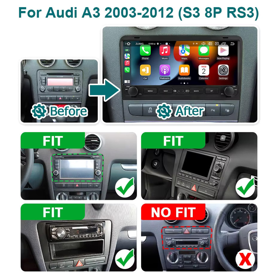 Aycetry Android 15 Autoradio mit 10,26 Zoll Bildschirm für Audi A3 8P S3 RS3 2003-2012, Kabelloses CarPlay, Bluetooth und GPS, Multimedia-Player in Schwarz - Bild 2