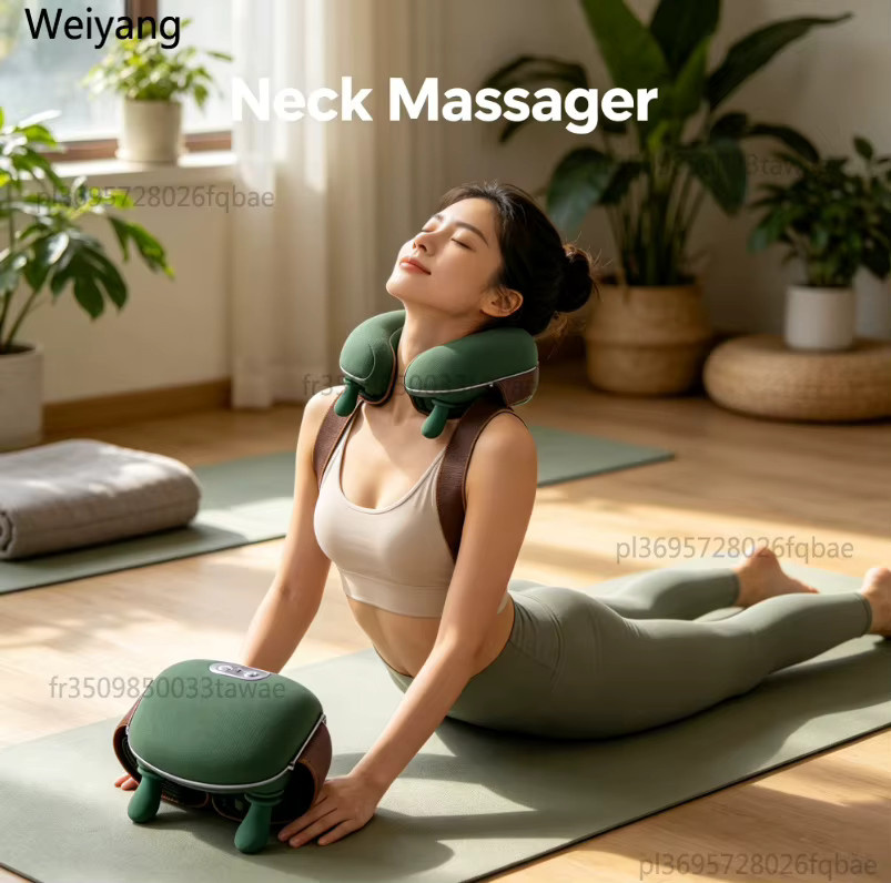 NUOYING Elektrisches Heiz-Knetmassagegerät für Nacken und Schultern in Grün zur Schmerzlinderung und Entspannung - Bild 2