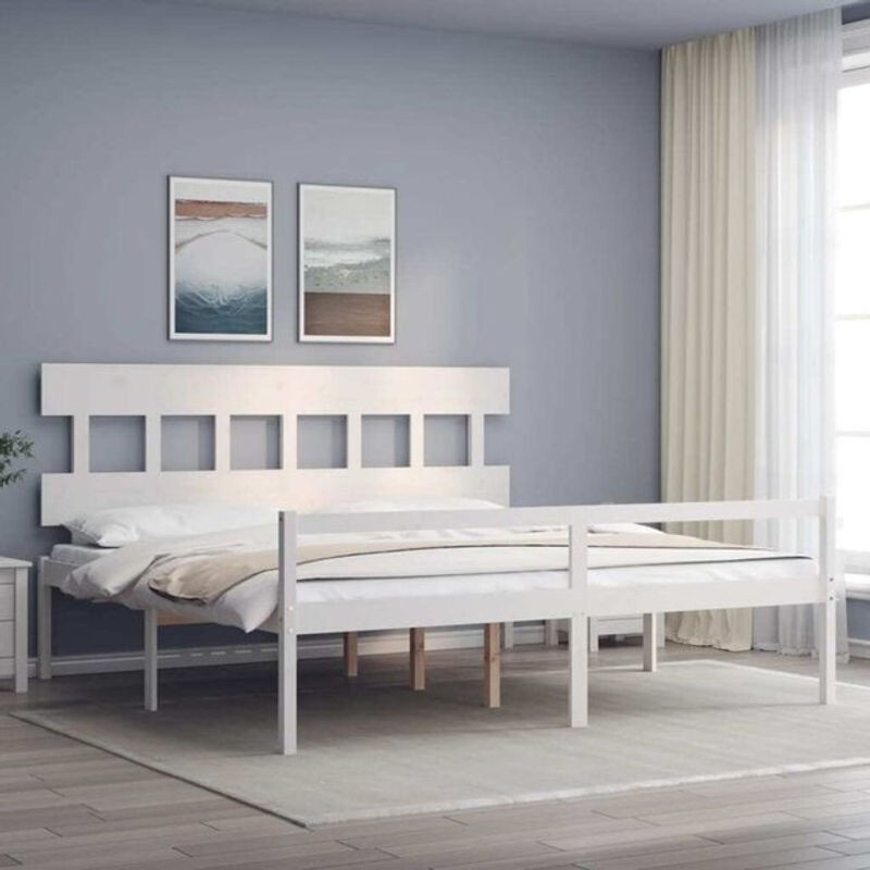 vidaxl Seniorenbett aus Massivholz mit Kopfteil in Weiß, B/T: 200 x 200 cm - Bild 1
