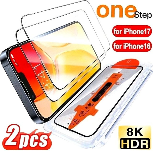 DIXSG 2er Set Ultra HD Displayschutzfolie aus gehärtetem Glas für iPhone 17 16 15 14 13 12 Pro Max Plus und 17Air 16e mit One Click Install, transparent - Bild 1