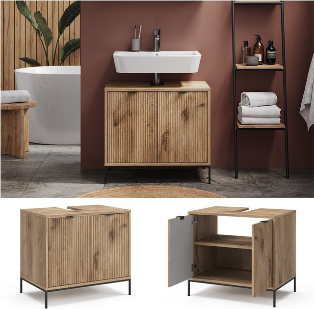 Vicco Waschbeckenunterschrank Eliza in Eiche Viking Oak mit 2 Türen, B: 70 cm, T: 63 cm, H: 45,1 cm - Bild 1