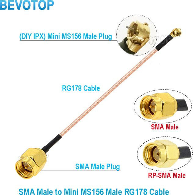 BEVOTOP RG178 RF Coax Kabel WIFI Antennen Verlängerung mit MS156 Stecker zu SMA Stecker/Buchse in Gold - Bild 1