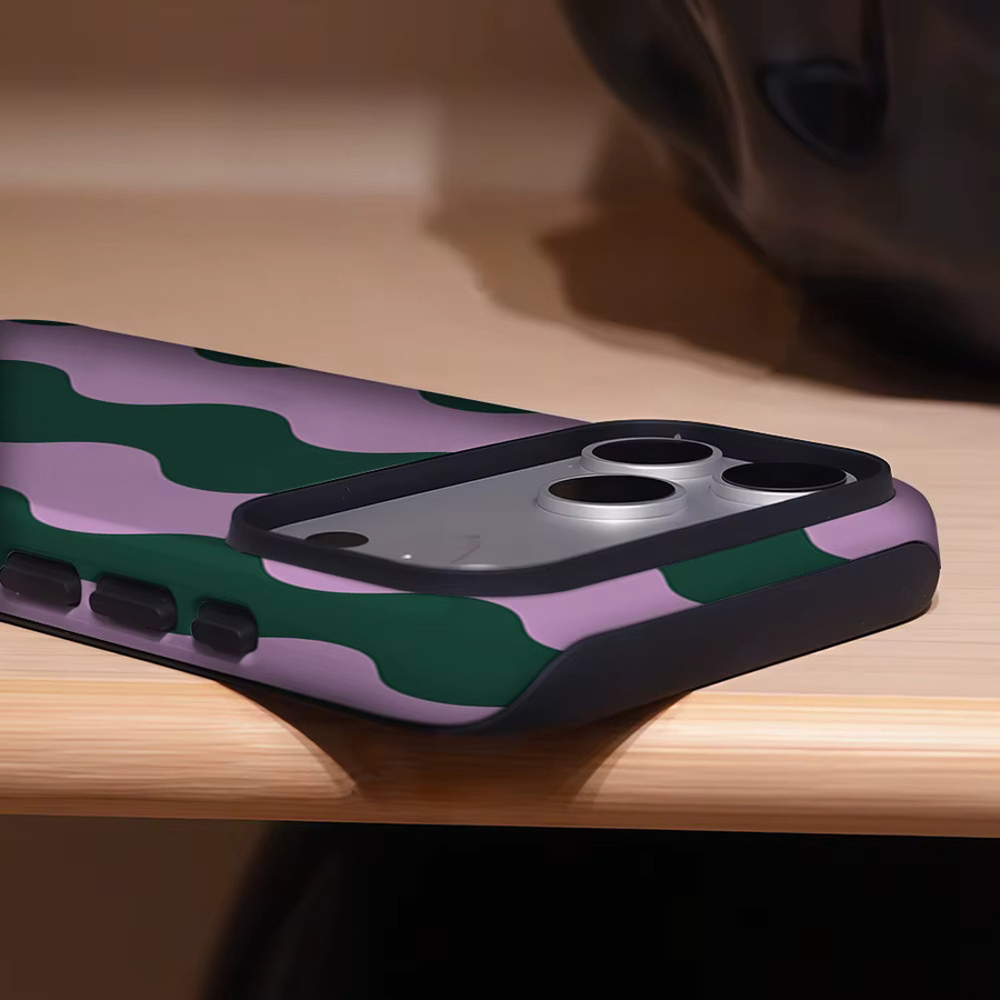 Robuste doppelschichtige Handyhülle mit Wellenmuster für iPhone 17 16 15 14 13 Pro Max Plus, magnetisch, Lila-Grün, Marke Potdemiel - Bild 4