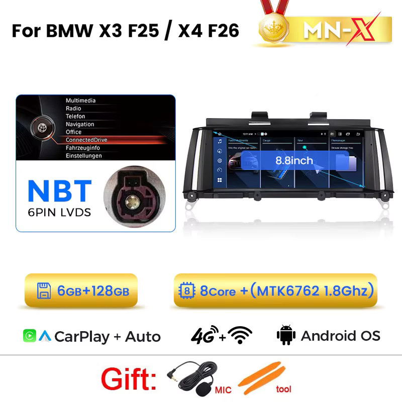 MEKEDE Android 15 Multimedia-Player für BMW X3 F25 und X4 F26 mit 8,8 Zoll Display, Wireless Carplay, Android Auto, GPS, 4G LTE und WIFI in Schwarz - Bild 6