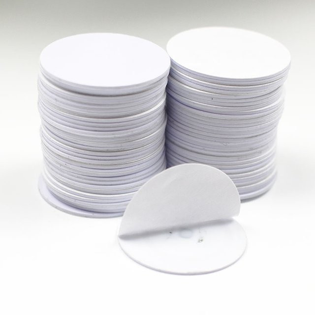 10 Stück zhizaibide RFID Münz-ID-Karten 125 kHz TK4100 EM4100 mit Klebeaufkleber in Weiß, Durchmesser: 25 mm und 30 mm für die Zugangskontrolle - Bild 1