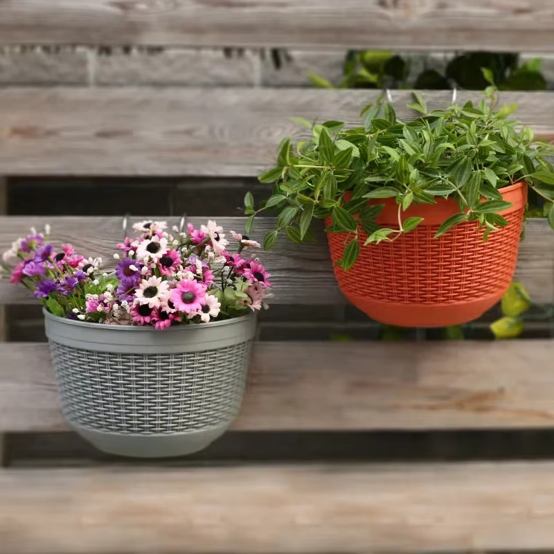 Beiger Wandhängender Blumentopf in Rattan-Optik für Garten, Hof und Balkon - Bild 2