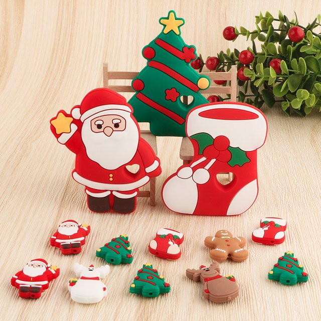 Silikonperlen Weihnachtsserie, DIY Schnullerkette, 2/5 Stück - Bild 1