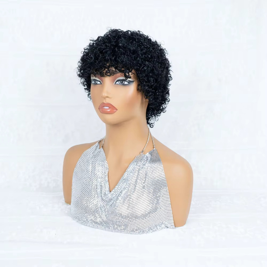 OYM HAIR Remy-Echthaarperücke, lockiger Pixie-Schnitt mit Pony, Damen - Bild 6