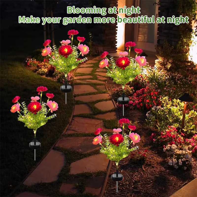 DUNDUN Solarbetriebene 7-köpfige LED Schnee-Lotus-Blumen in Multicolour zur Außendekoration für Garten und Wegbeleuchtung - Bild 4