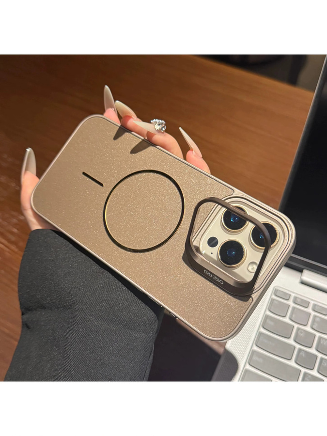 OLPAY Magnetische Glitzer Handyhülle mit Linsenständer für iPhone 11 bis iPhone 17 Pro Max, Farbe: Gold, MagSafe kompatibel - Bild 4