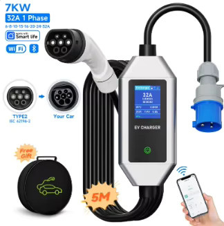JNTAFEV Tragbares Elektrofahrzeug-Ladegerät 7,2kW 32A mit WLAN-App-Steuerung, Typ2 IEC62196-2, Typ1 J1772, GB/T und CEE-Stecker, Farbe: Grau - Bild 7