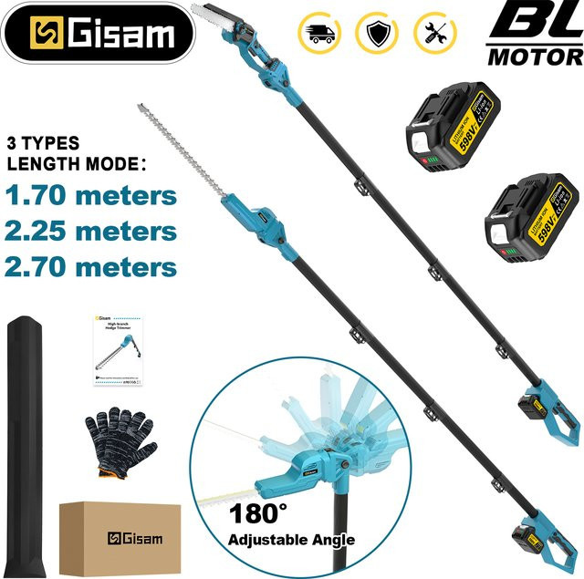 Gisam Bürstenlose Astsäge und Heckenschere mit Teleskopstange für Makita LXT 18V Akku, Blau - Bild 1