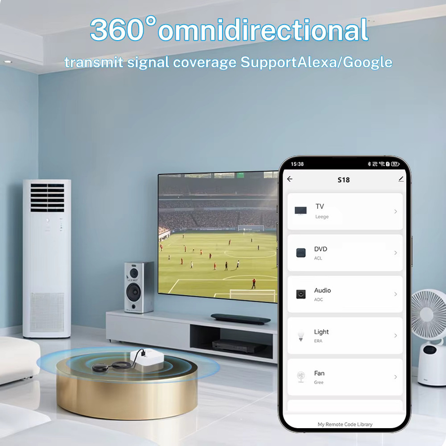 Tuya WiFi Smart IR-Fernbedienung zur universellen Steuerung von TV und DVD, kompatibel mit Alexa und Google Home, Schwarz - Bild 2