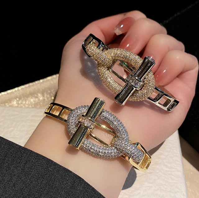 LISHAYUNXI Armreif, 18 K vergoldetes Messing, Gold, Zirkonia, Damen - Bild 1