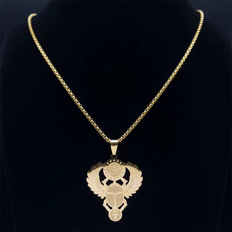AFAWA Halskette, Ägyptische Skarabäus-Augen-Horus-Symbol, Edelstahl, Gold, Unisex - Bild 3